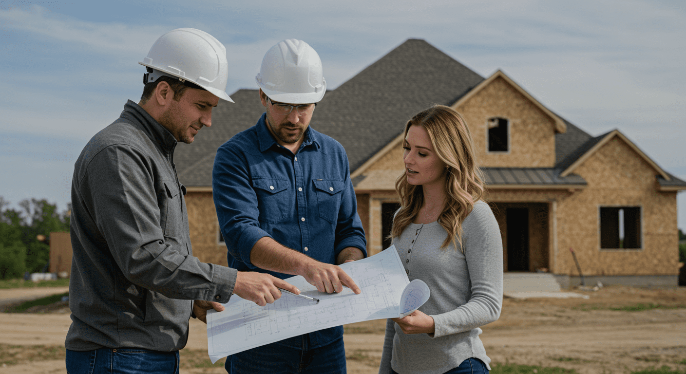 Family in Front of Their New Custom Home