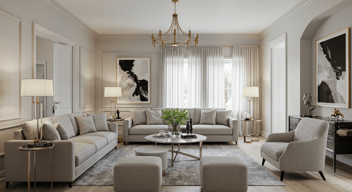 A stunning view of a completed living room remodel, featuring modern furniture, elegant decor, and ample natural light. The image highlights the transformation and the inviting atmosphere of the space.