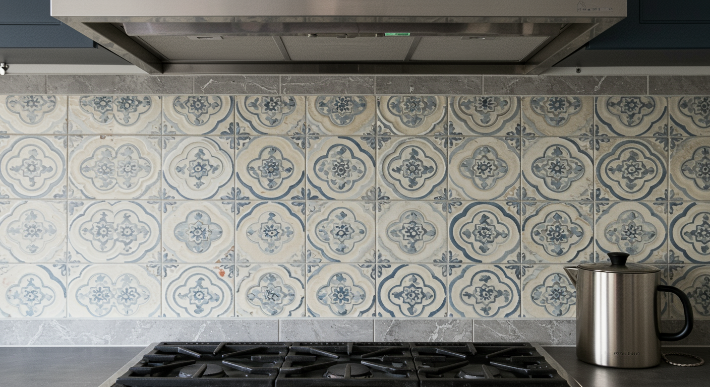 A close-up shot of a beautifully designed kitchen backsplash featuring intricate tile work. The image focuses on the craftsmanship and details that make the renovation stand out.