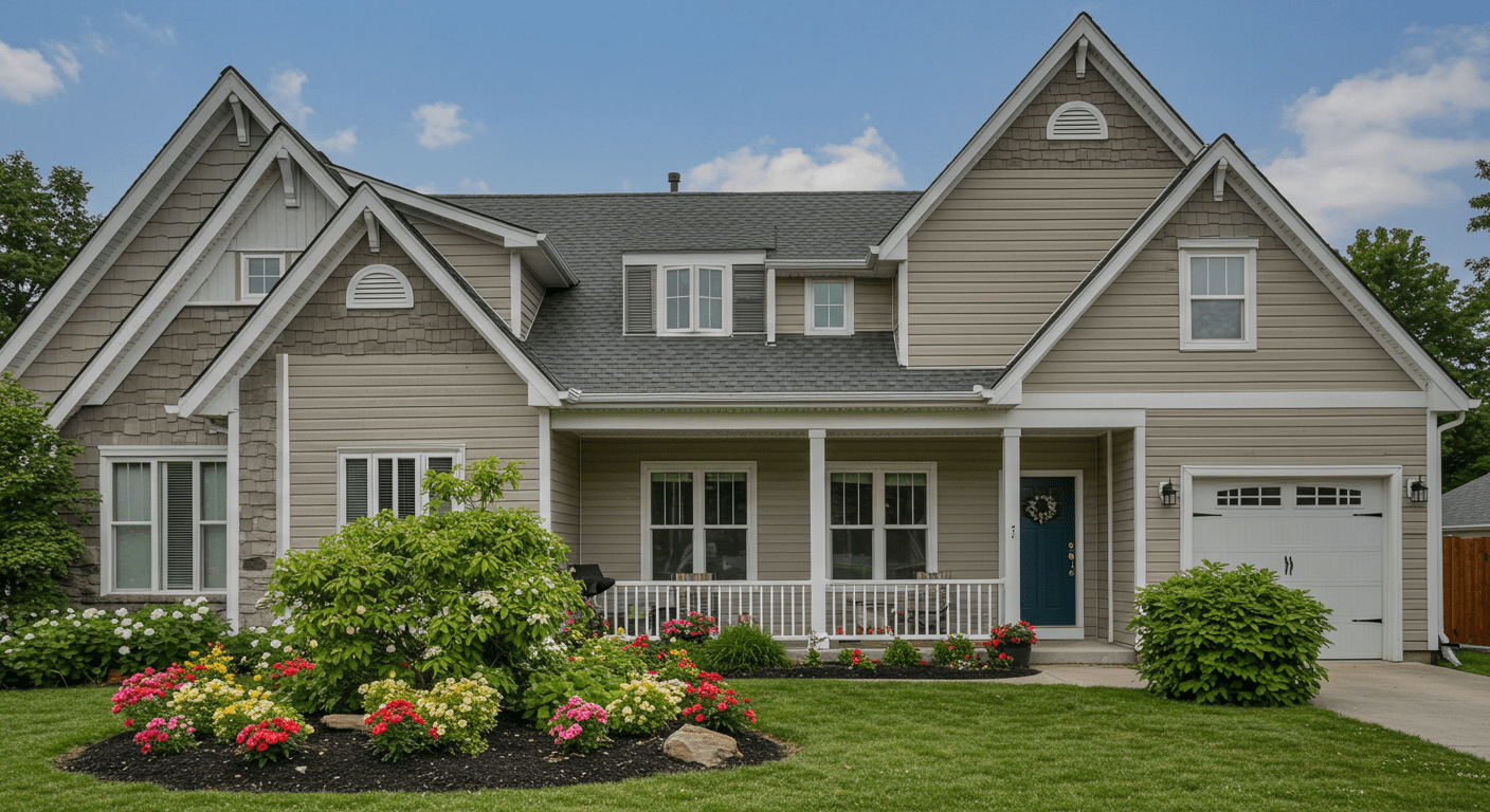 A striking image of a home’s exterior before and after renovation, showcasing new siding, paint, and landscaping. The transformation highlights the curb appeal and quality of work done by local contractors.