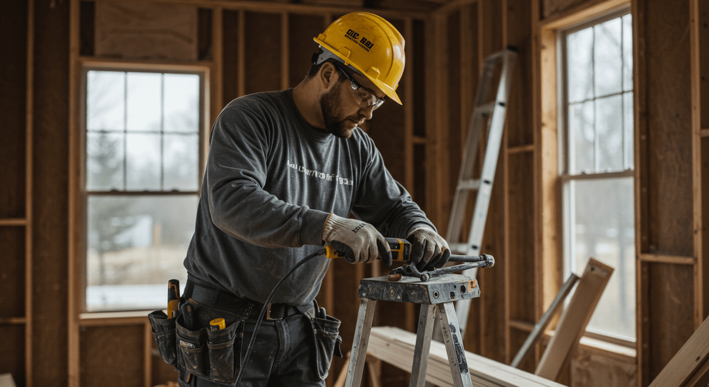 A local contractor working on a home renovation, showcasing tools and materials in use.